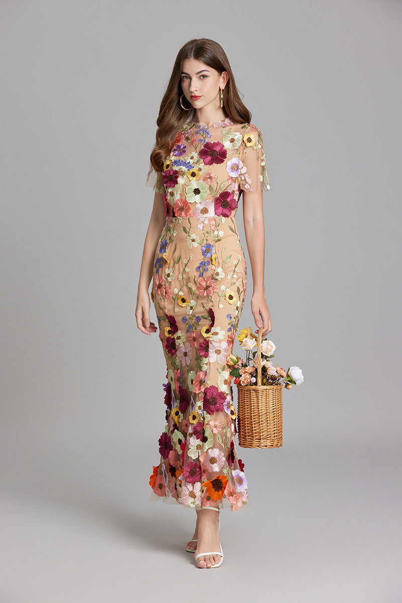 Floral Maxi Dress with Short Sleeves
