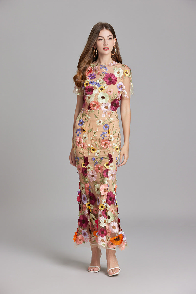 Floral Maxi Dress with Short Sleeves