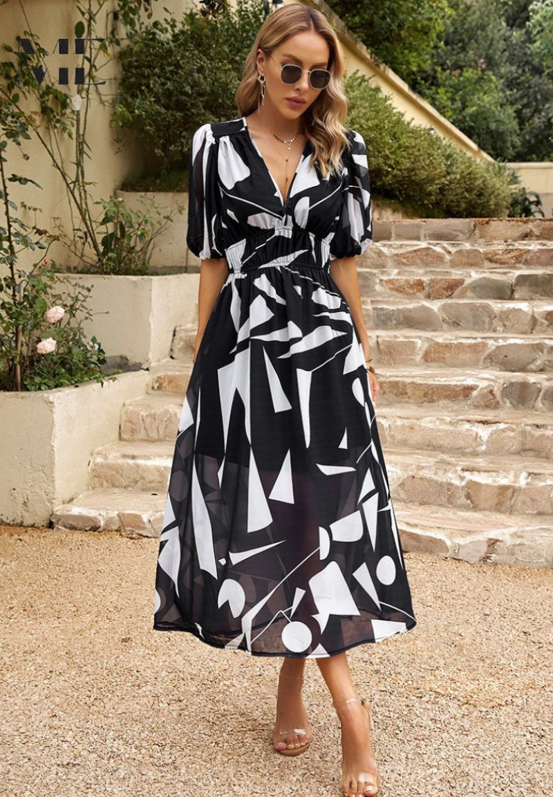 Floral Midi Dress with Short Sleeves