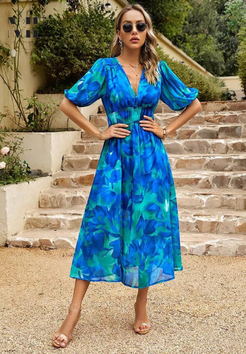 Floral Midi Dress with Short Sleeves