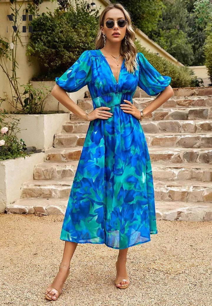 Floral Midi Dress with Short Sleeves