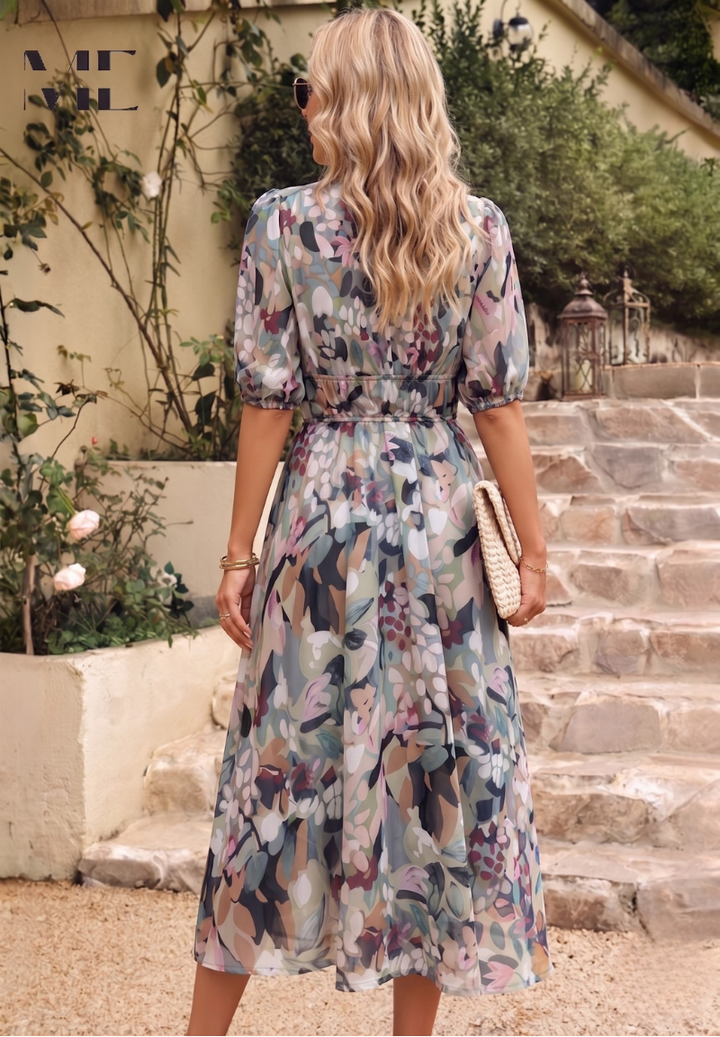 Floral Midi Dress with Short Sleeves