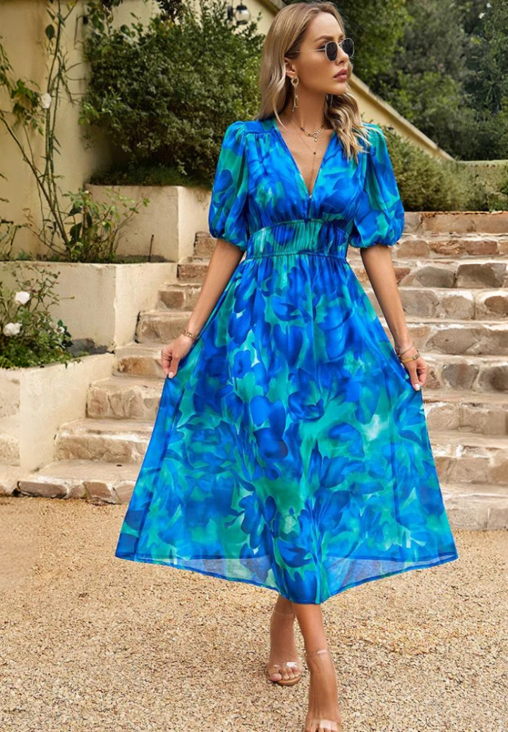 Floral Midi Dress with Short Sleeves