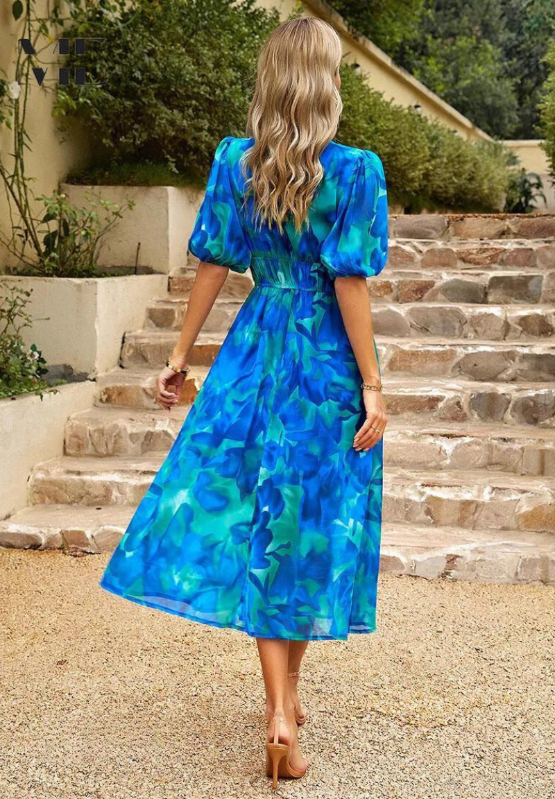 Floral Midi Dress with Short Sleeves