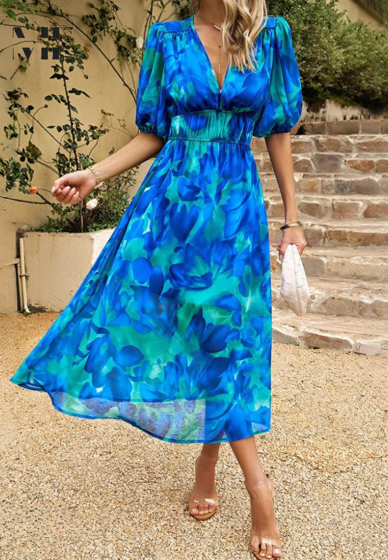 Floral Midi Dress with Short Sleeves