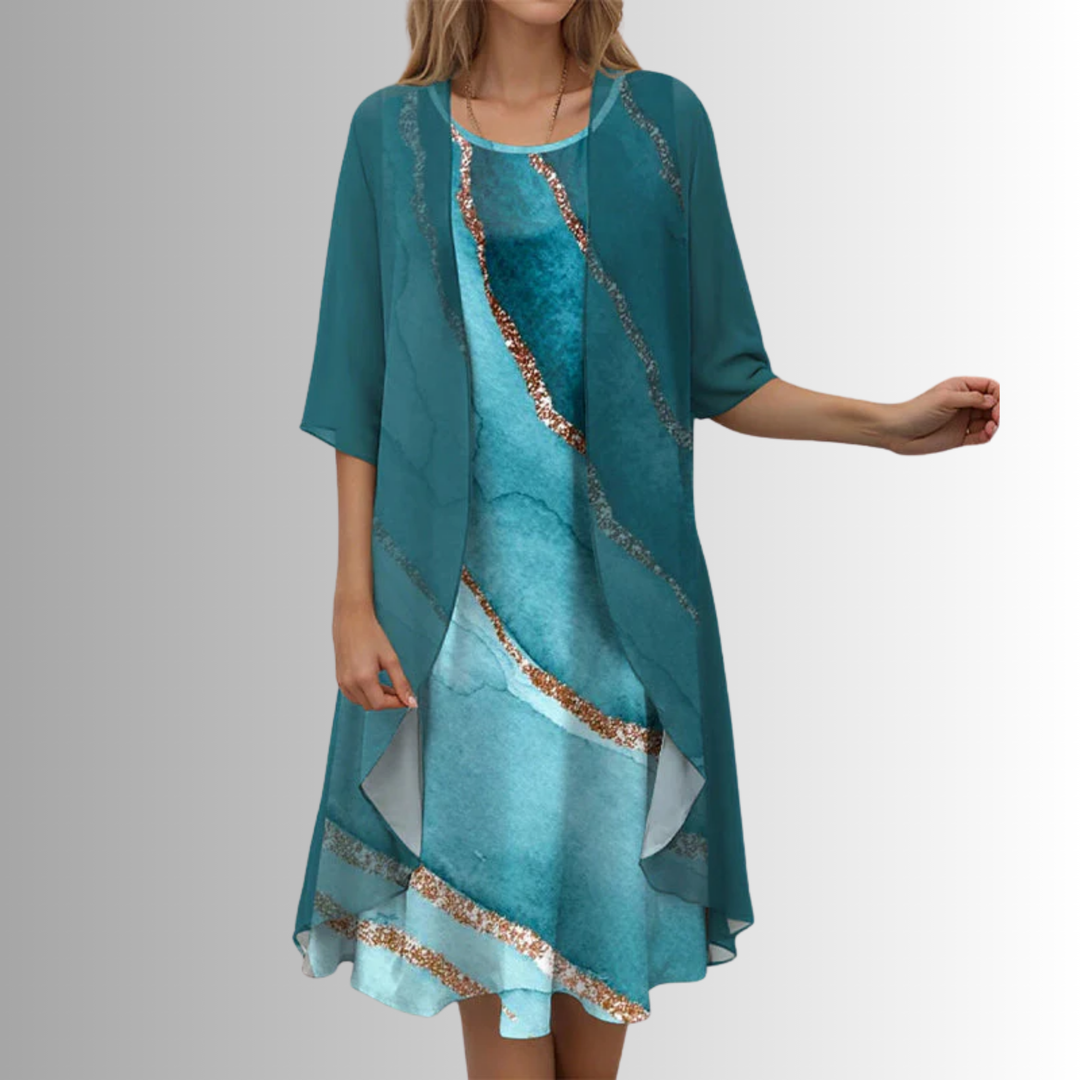 Floral Midi Dress with Three-Quarter Sleeves