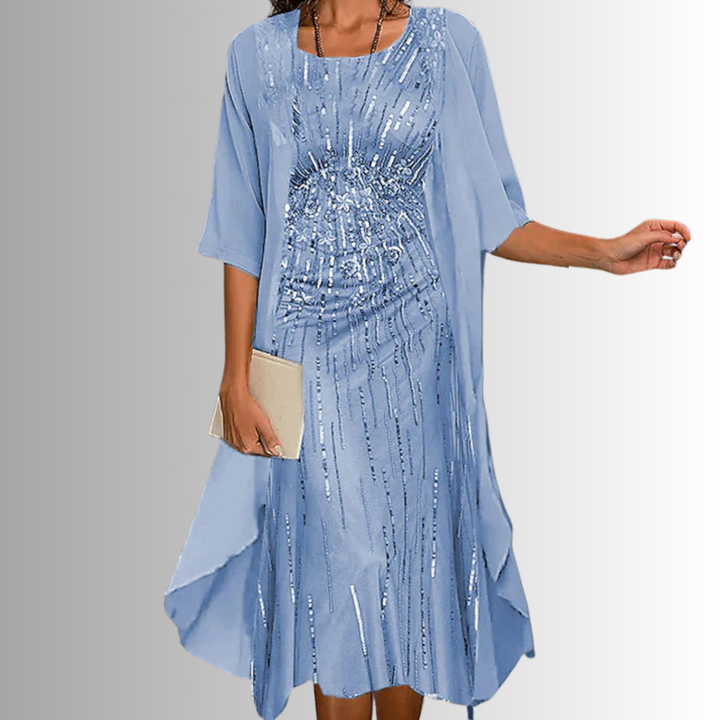 Floral Midi Dress with Three-Quarter Sleeves
