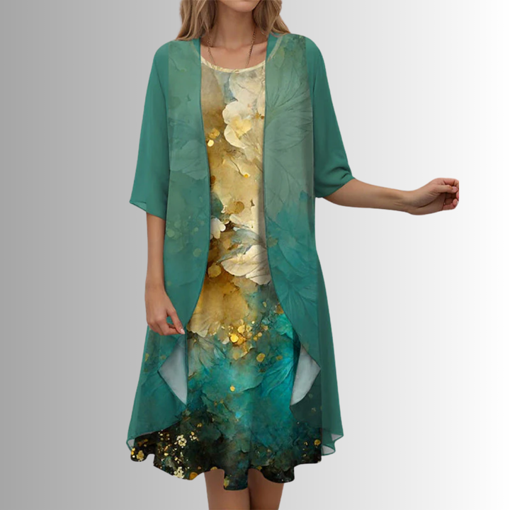 Floral Midi Dress with Three-Quarter Sleeves