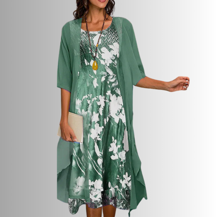 Floral Midi Dress with Three-Quarter Sleeves
