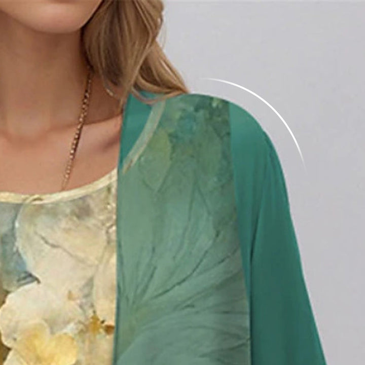 Floral Midi Dress with Three-Quarter Sleeves