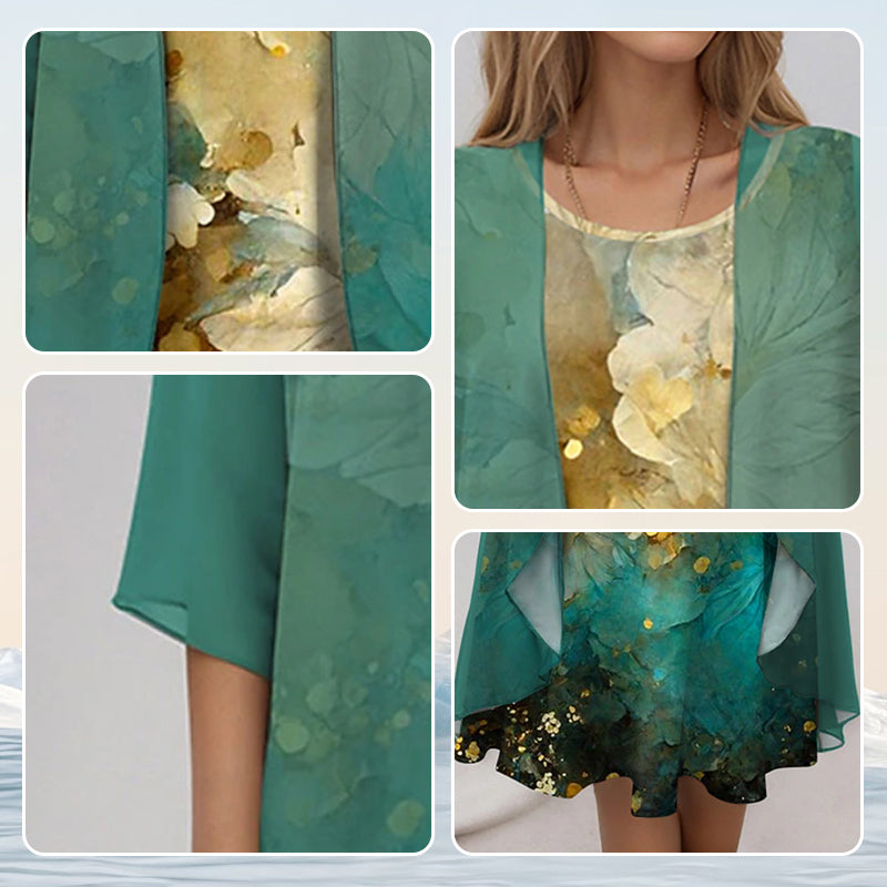 Floral Midi Dress with Three-Quarter Sleeves