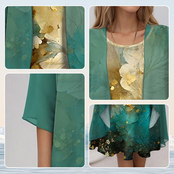 Floral Midi Dress with Three-Quarter Sleeves