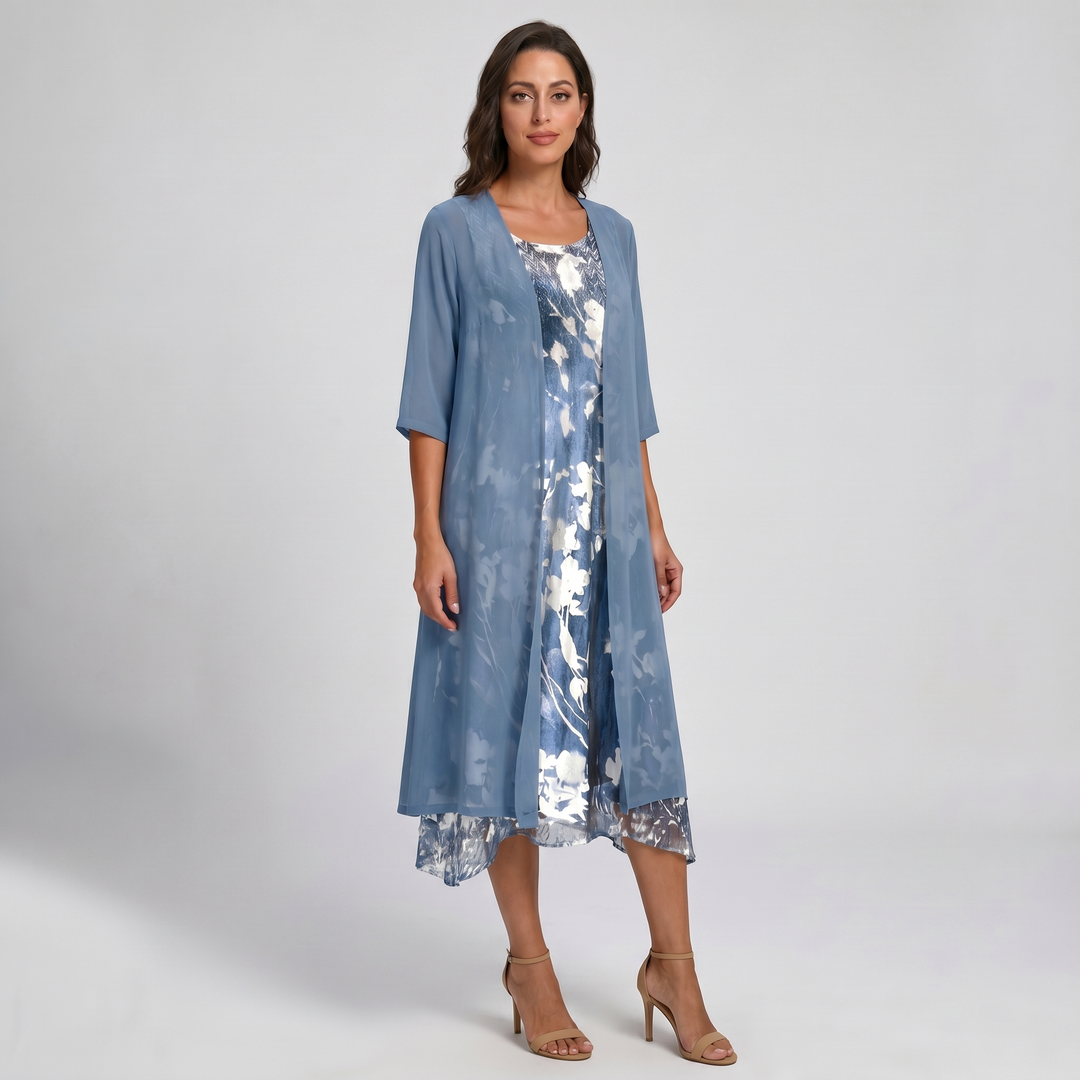 Floral Midi Dress with Three-Quarter Sleeves