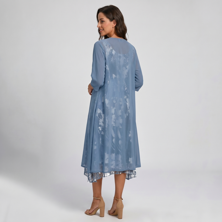 Floral Midi Dress with Three-Quarter Sleeves