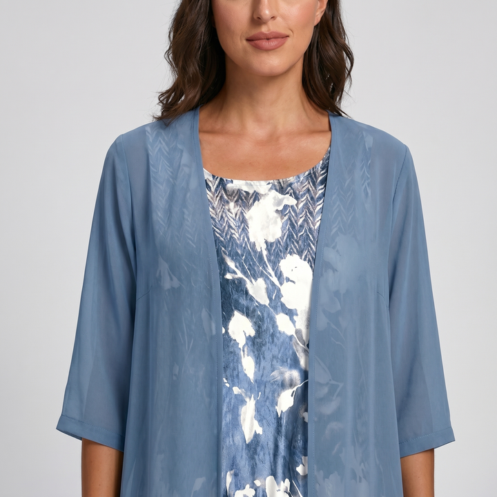 Floral Midi Dress with Three-Quarter Sleeves
