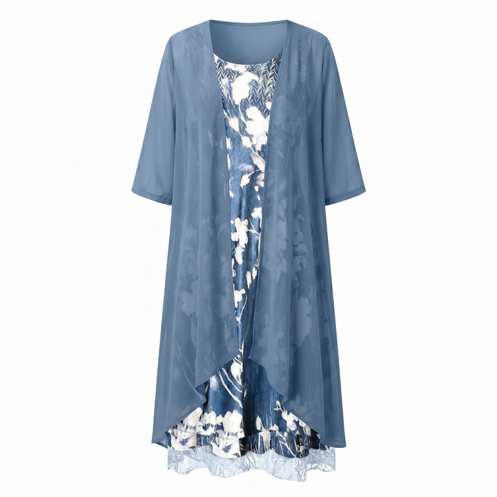 Floral Midi Dress with Three-Quarter Sleeves