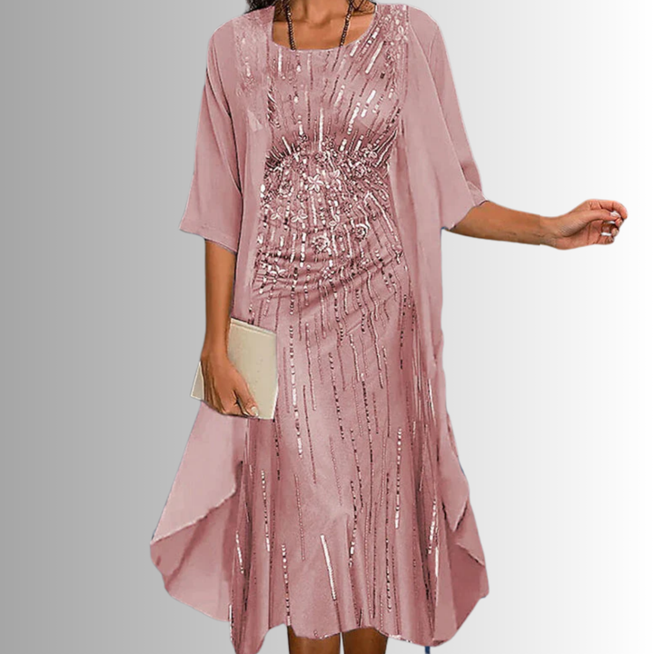 Floral Midi Dress with Three-Quarter Sleeves