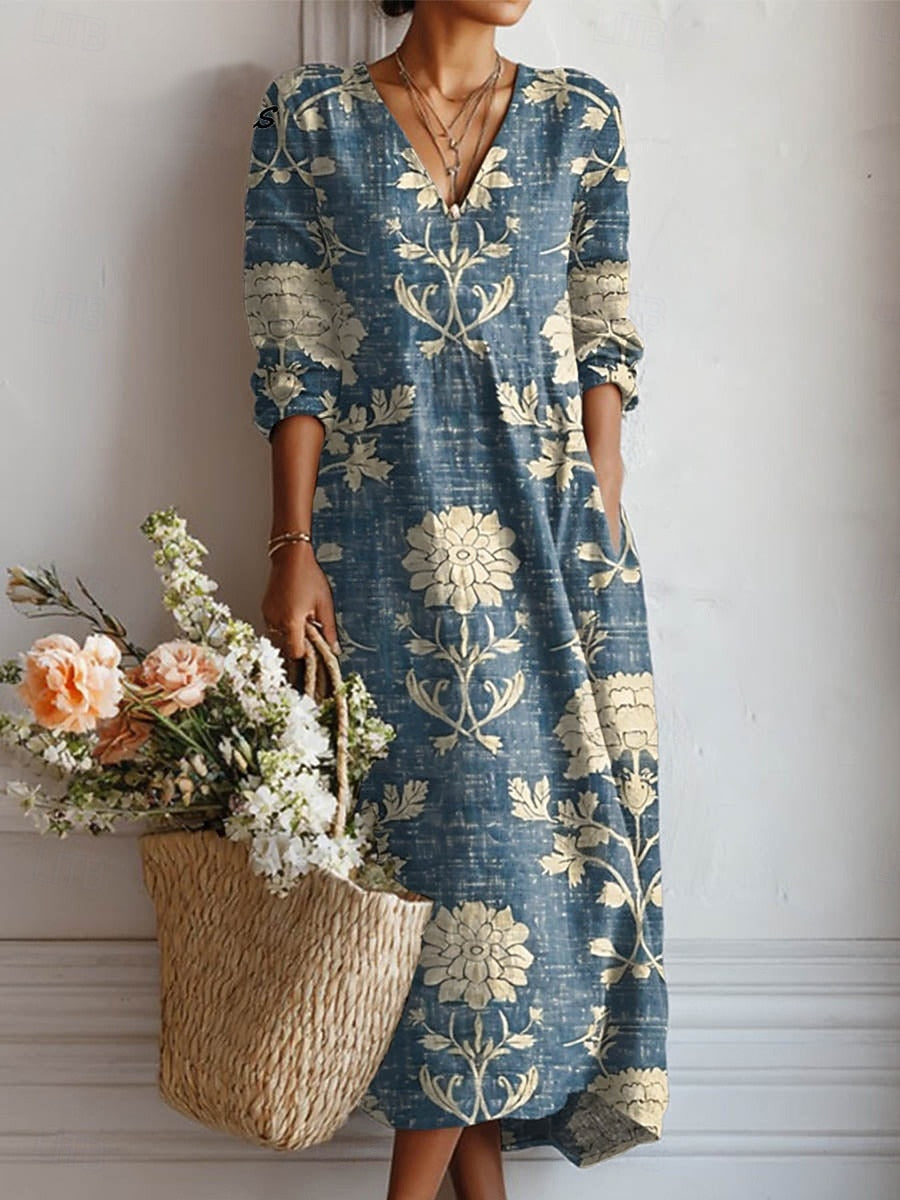 Floral Midi Dress with V-Neck