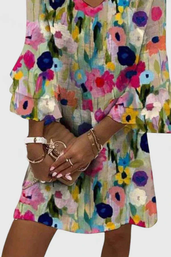 Floral Mini Dress with V-Neck
