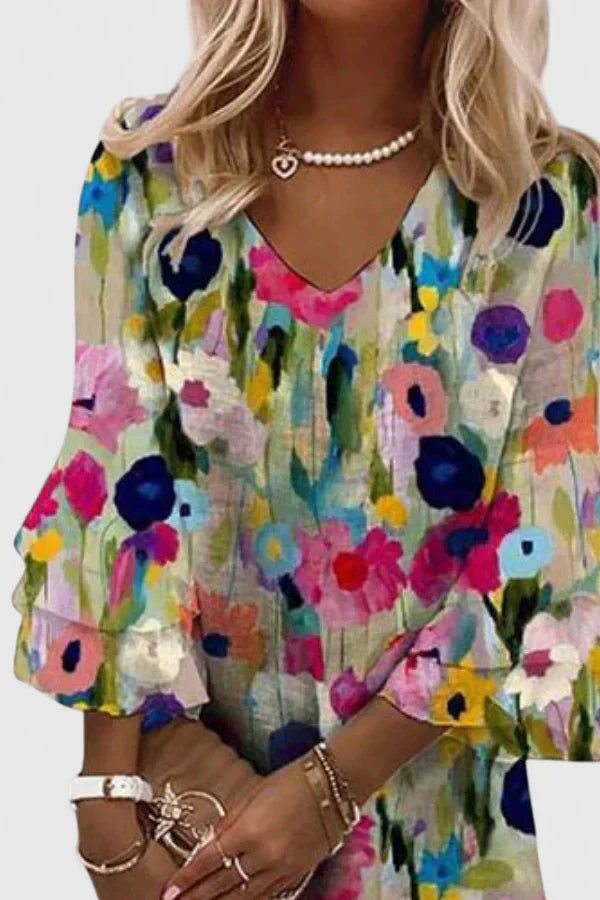 Floral Mini Dress with V-Neck