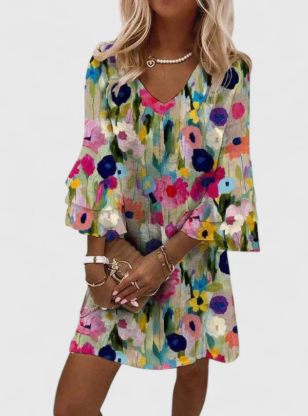 Floral Mini Dress with V-Neck