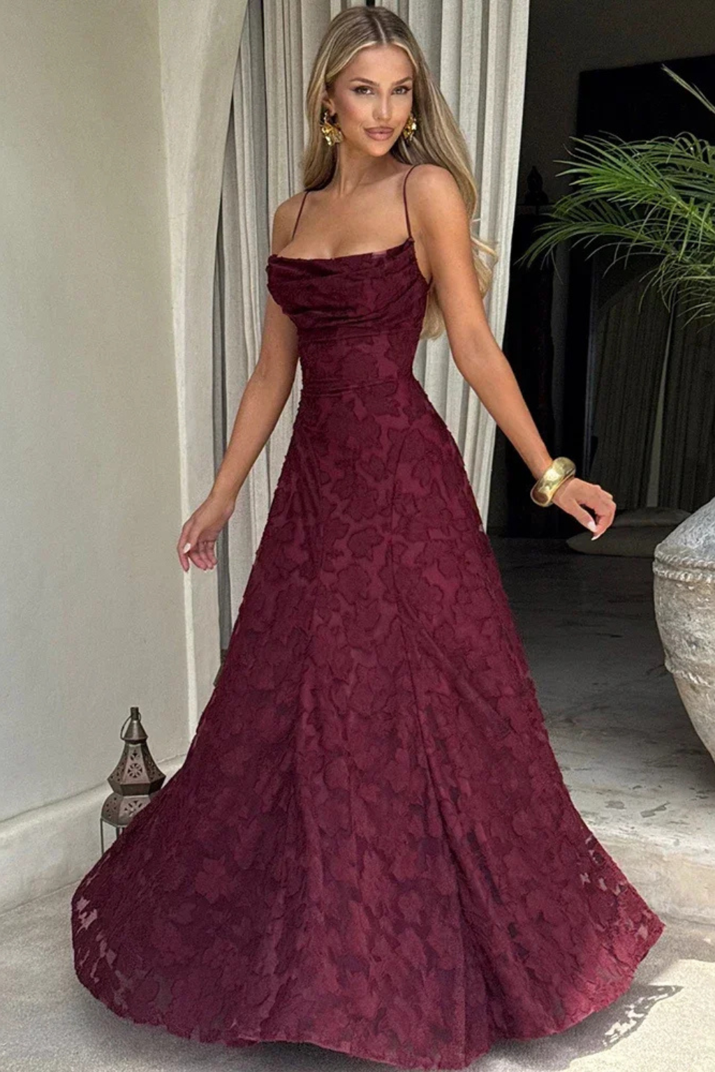 Floral Open-Back Maxi Dress with Spaghetti Straps