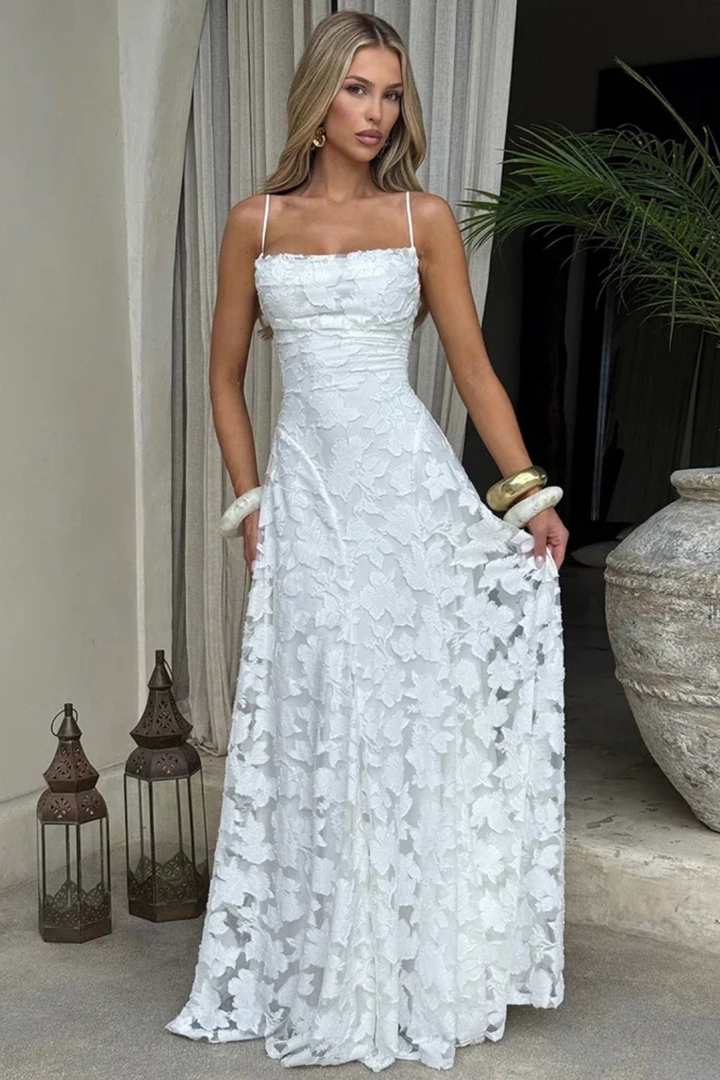 Floral Open-Back Maxi Dress with Spaghetti Straps