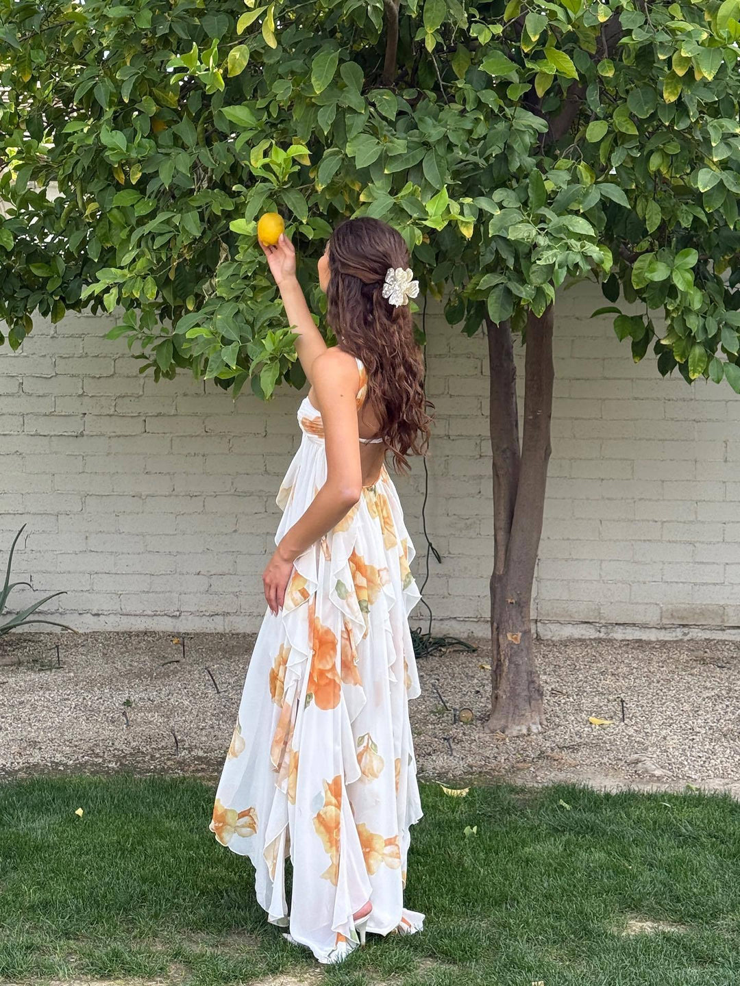 Floral Open-Back Slit Maxi Dress with Halter Neckline