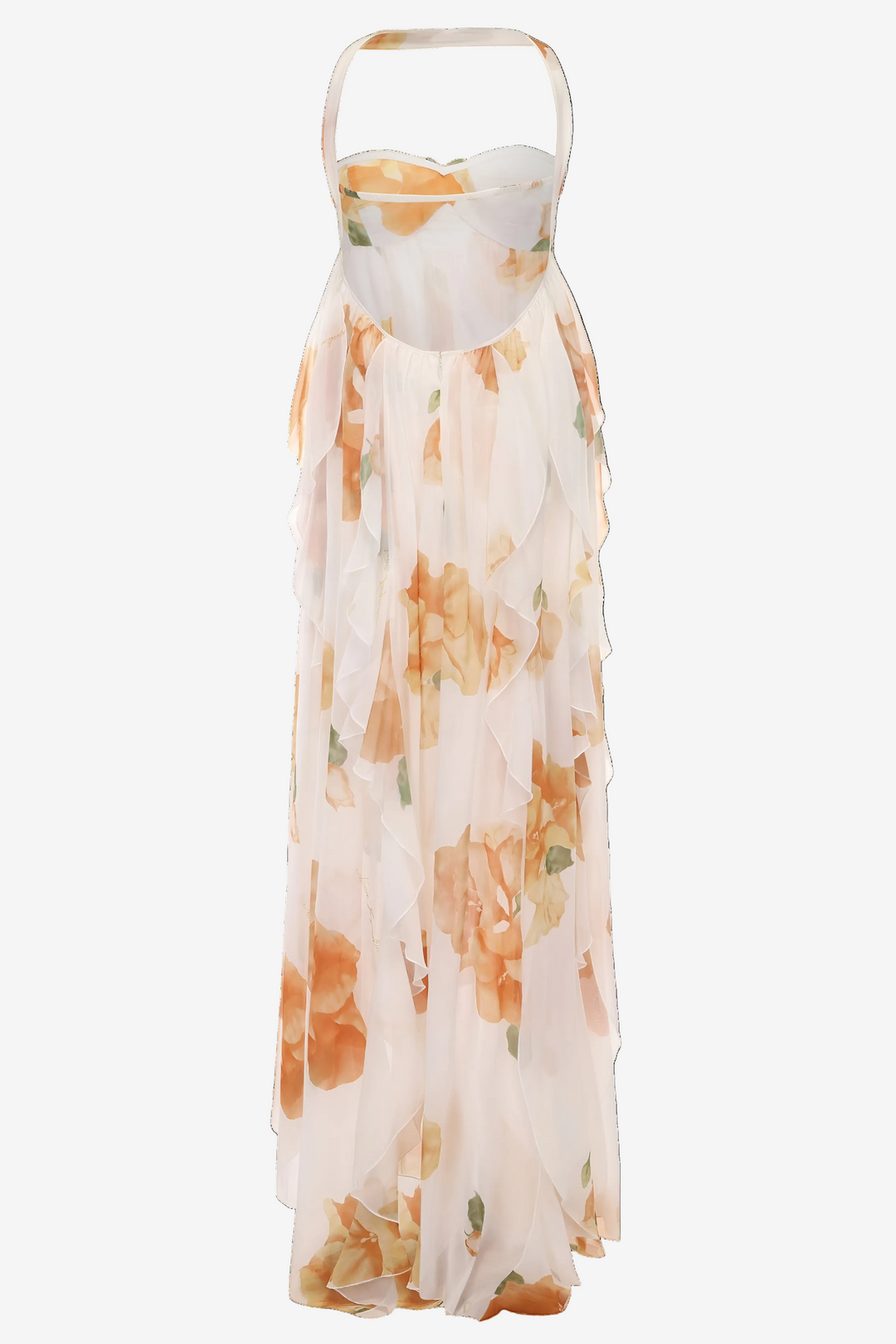 Floral Open-Back Slit Maxi Dress with Halter Neckline