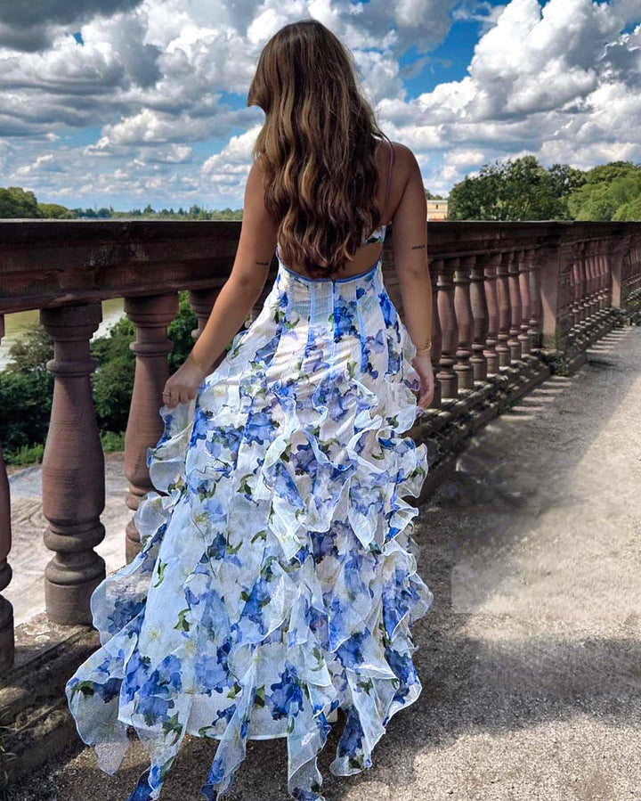 Floral Ruffle Dress with V-Neck