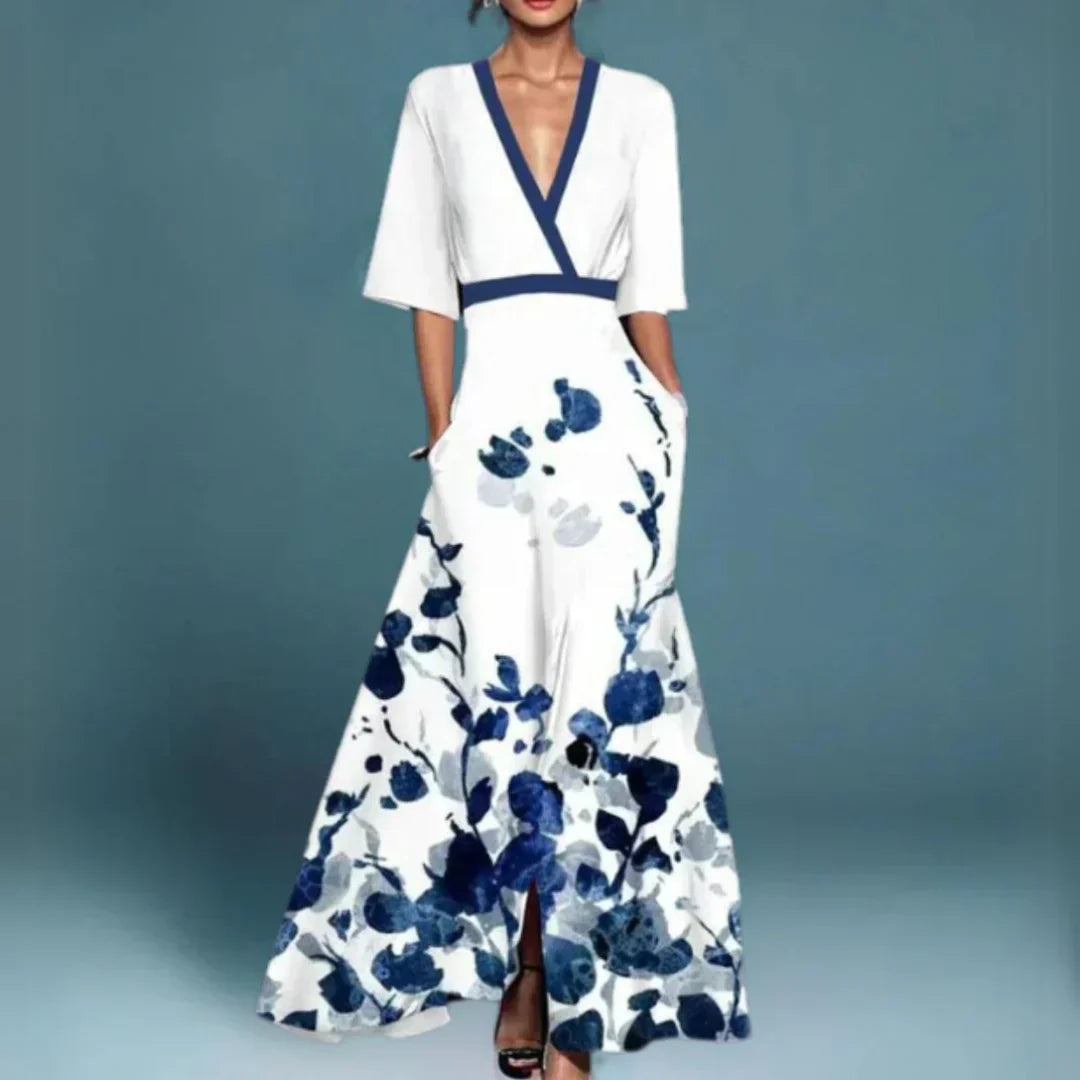 Floral Wrap Slit Maxi Dress with V-Neck