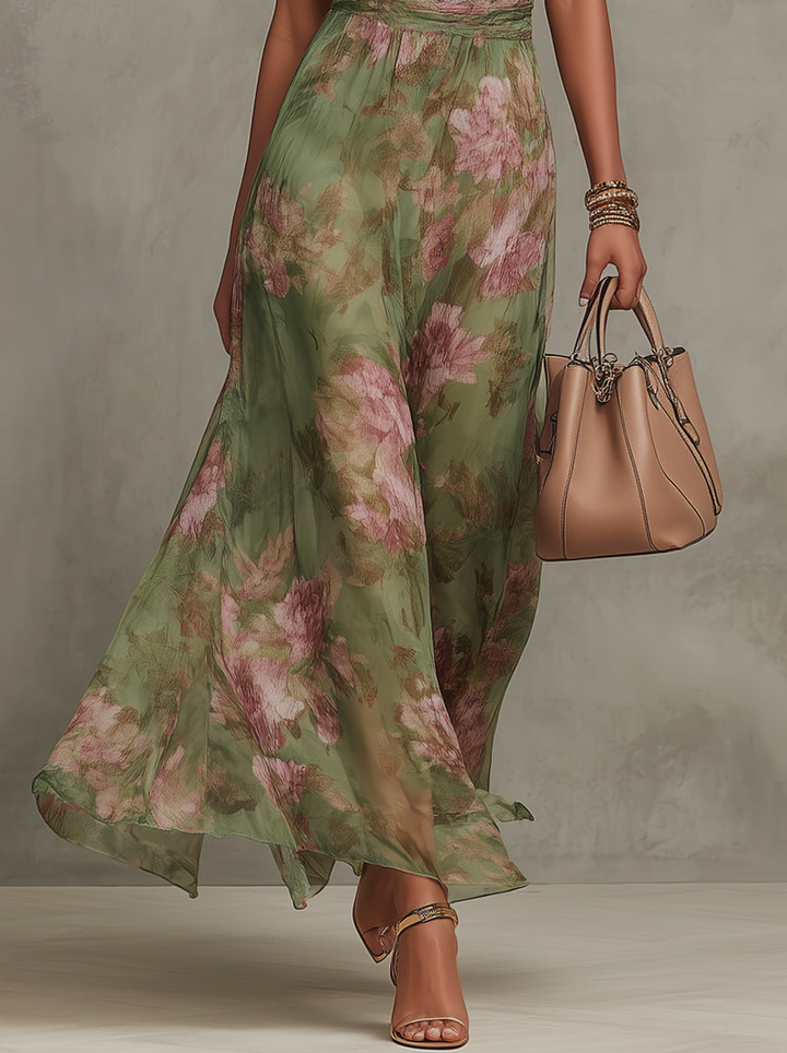 Floral Wrap Wedding Guest Dress with Halter Neckline