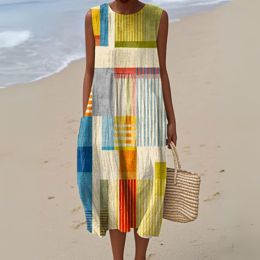 Geometric A-Line Dress with Round Neck