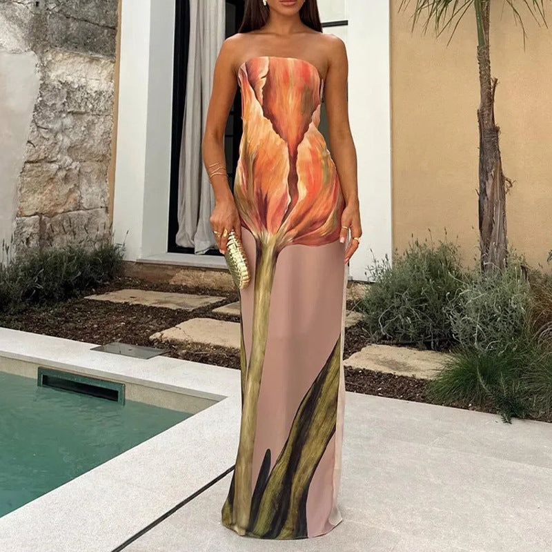 Geometric Maxi Dress with Spaghetti Straps