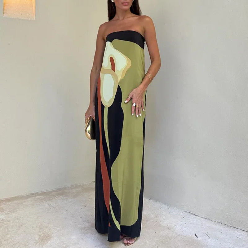 Geometric Maxi Dress with Spaghetti Straps