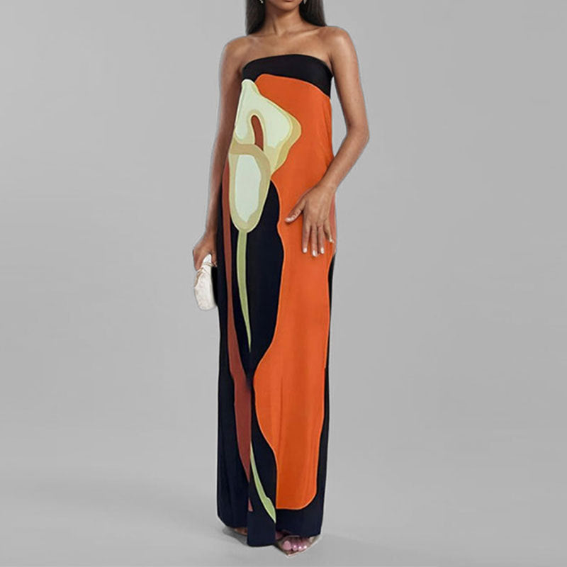 Geometric Maxi Dress with Spaghetti Straps