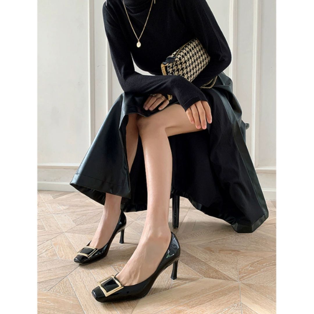 Heels Square Toe Buckle Detail