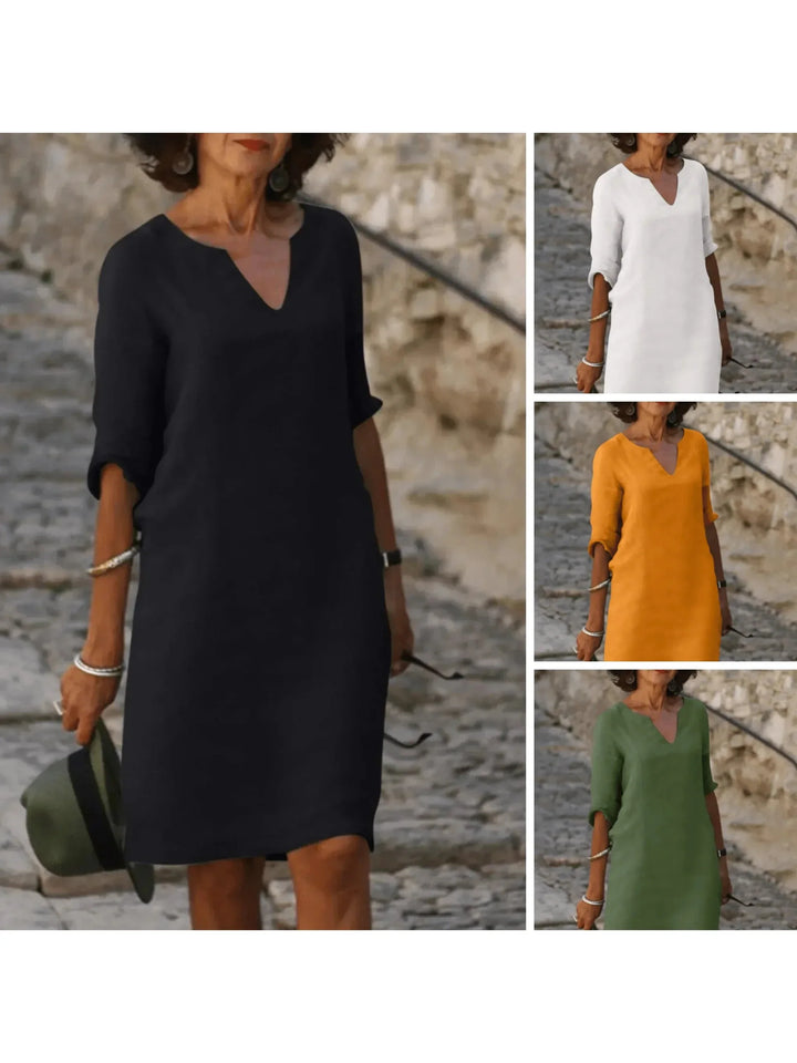 Maxi Dress with V-Neck and Three-Quarter Sleeves