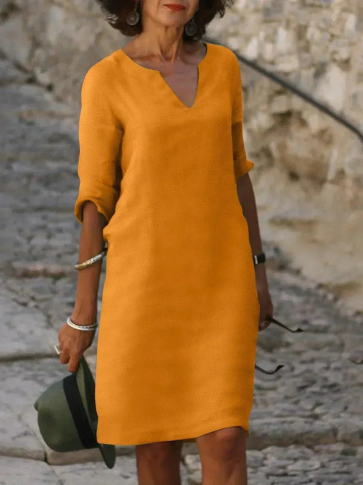 Maxi Dress with V-Neck and Three-Quarter Sleeves
