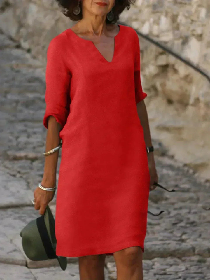 Maxi Dress with V-Neck and Three-Quarter Sleeves