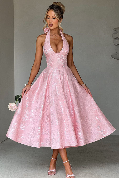 Maxi Party Dress with V-Neck