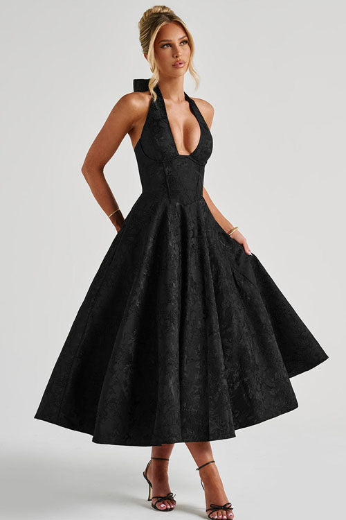Maxi Party Dress with V-Neck