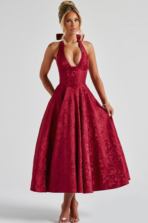 Maxi Party Dress with V-Neck