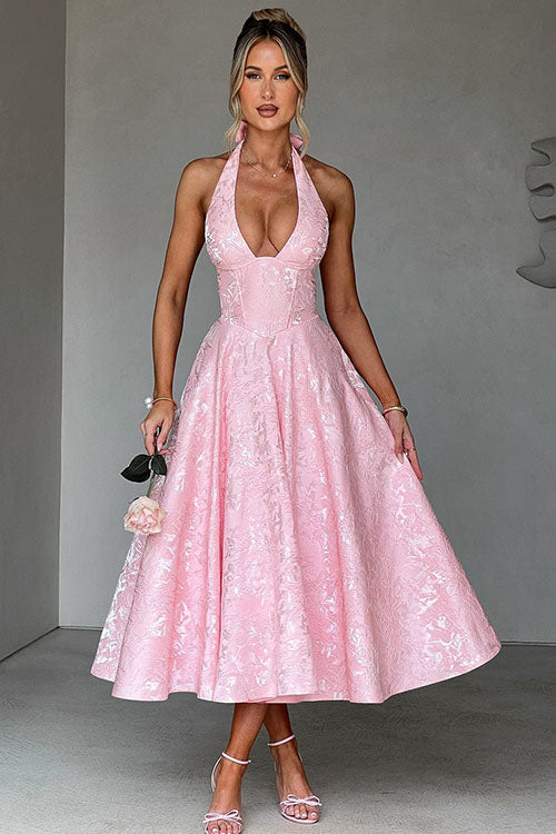 Maxi Party Dress with V-Neck