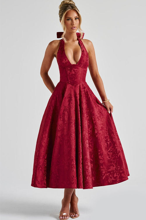 Maxi Party Dress with V-Neck