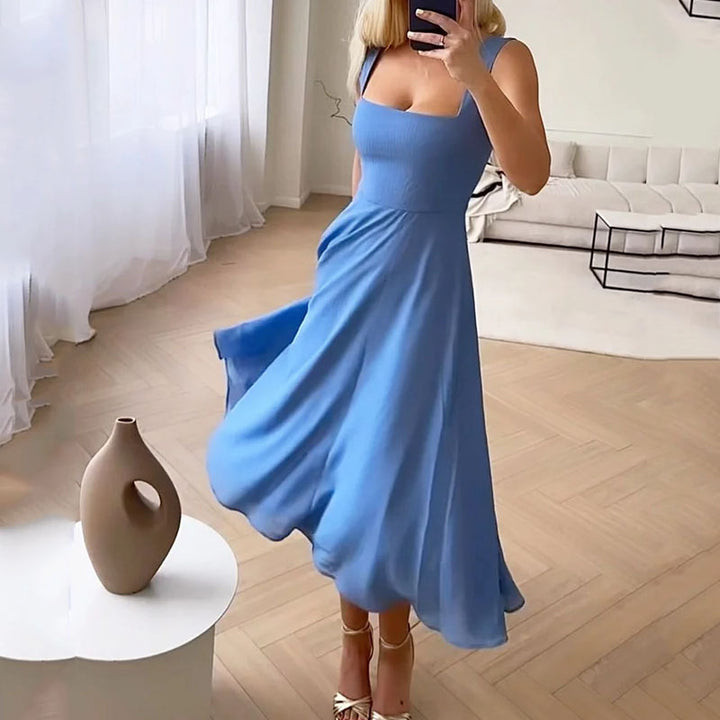 Midi Party Dress with Square Neck