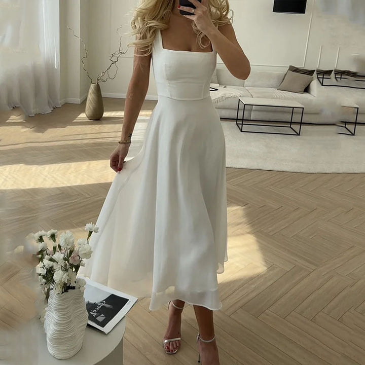 Midi Party Dress with Square Neck