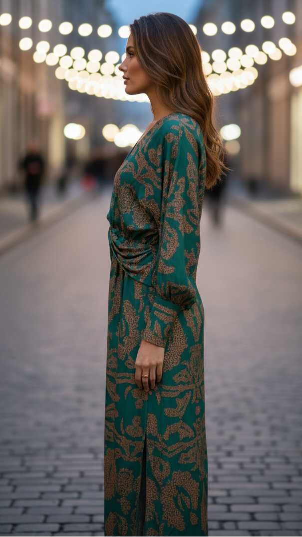 Midi Dress with V-Neck