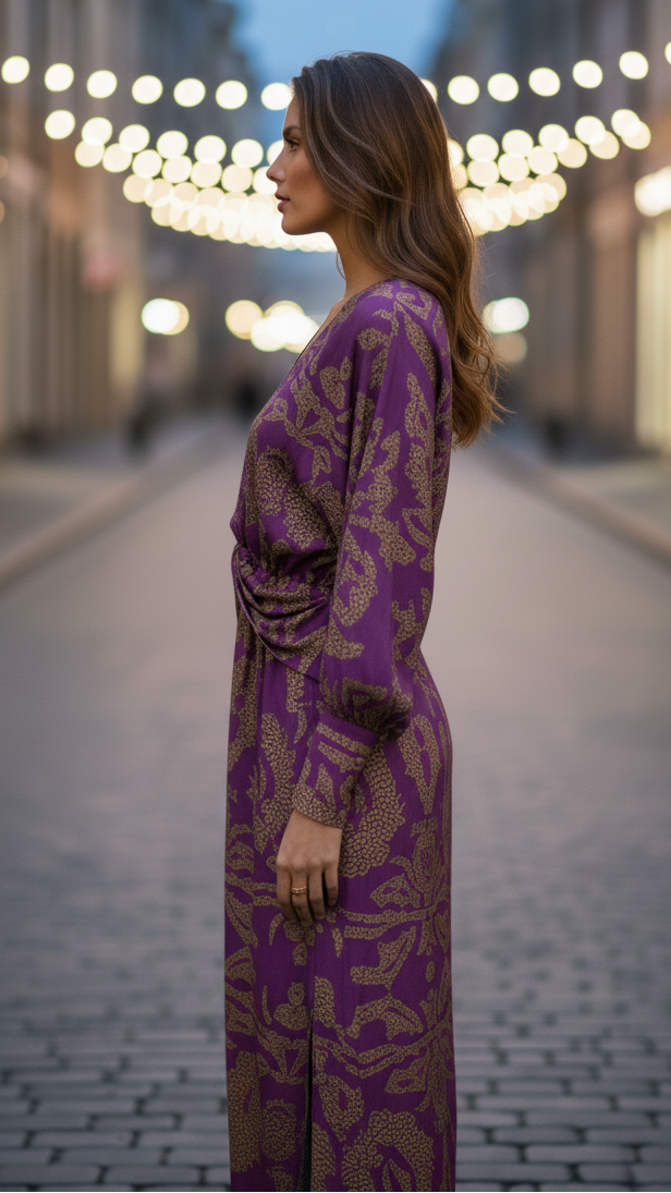 Midi Dress with V-Neck