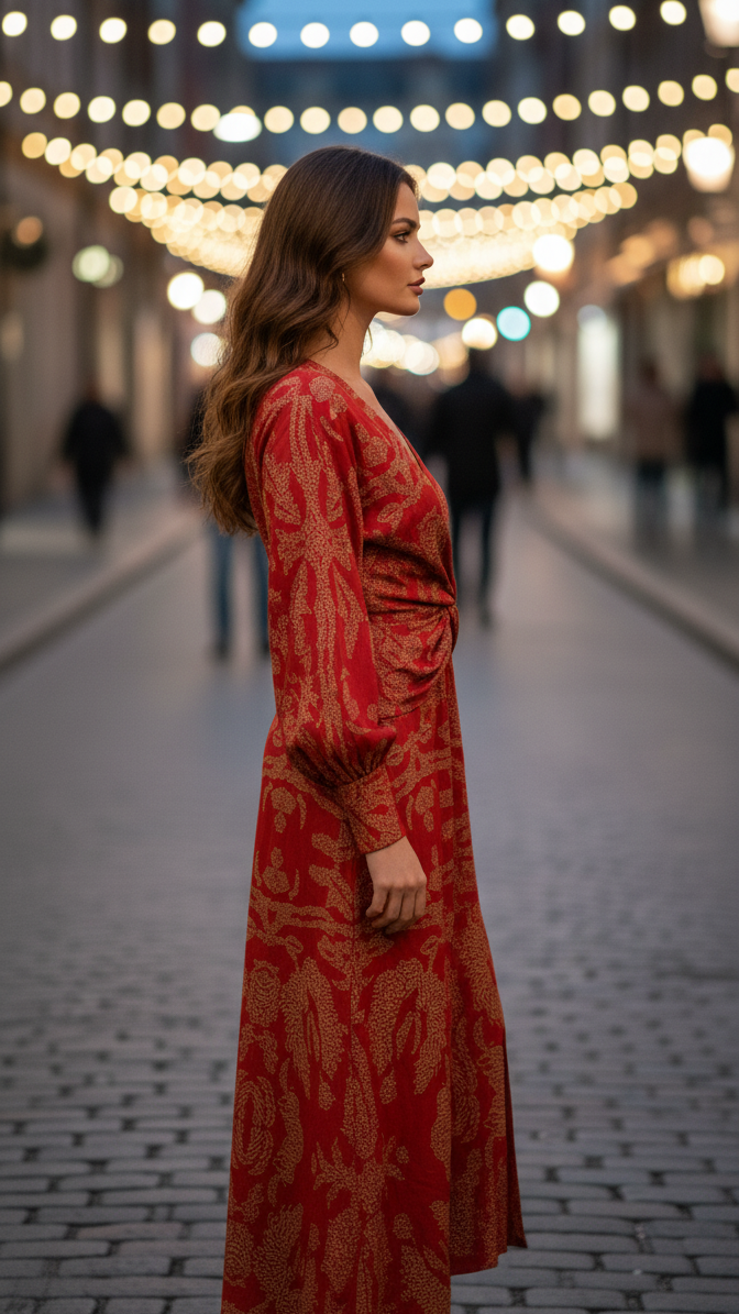Midi Dress with V-Neck